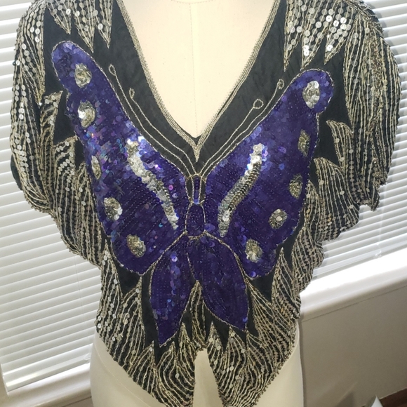 Tan-Chho Tops - Vintage Tan-Chho Silk and Sequined
